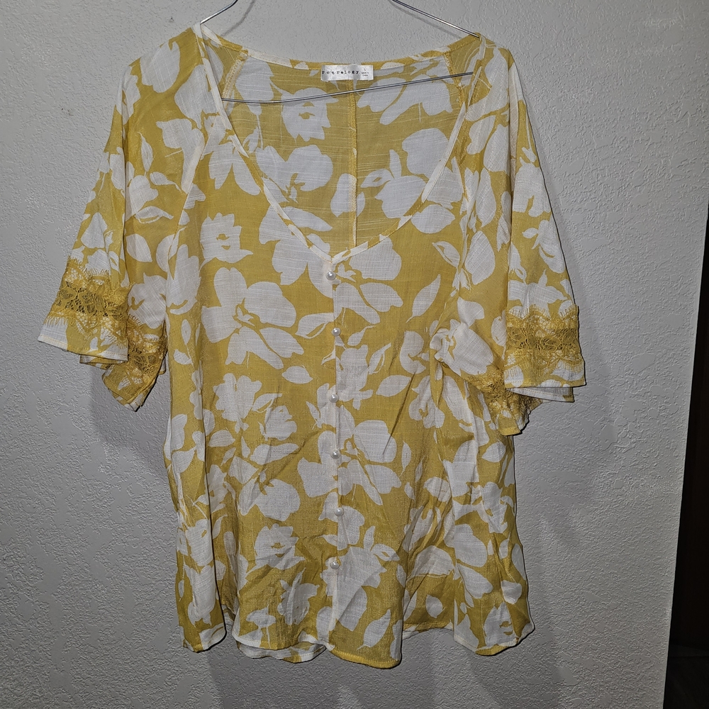 Floral Button-Down Blouse in Yellow and White